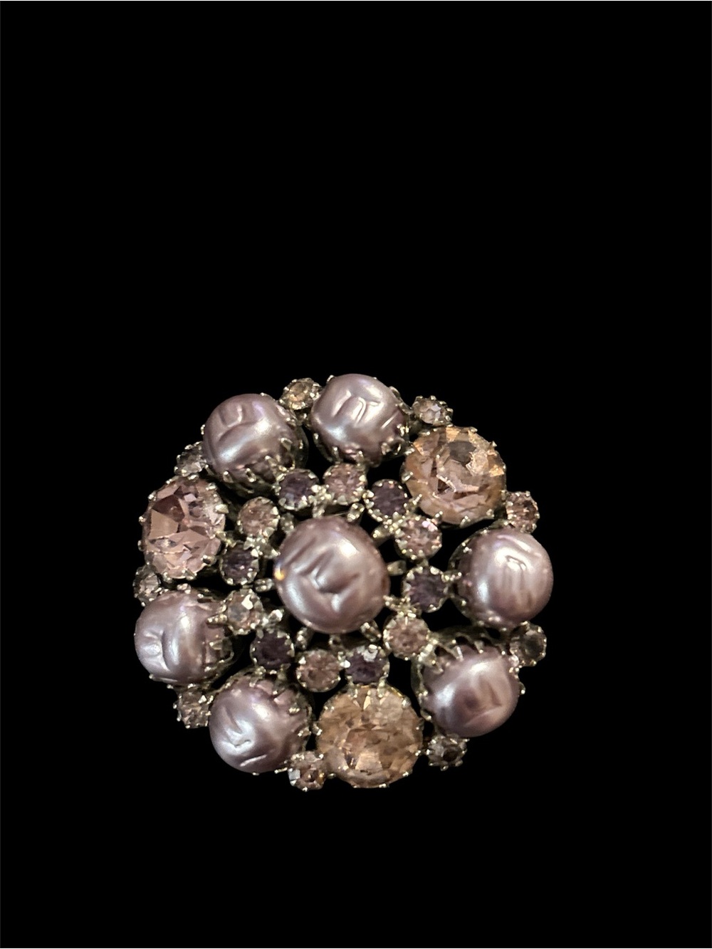 Vintage Weiss lavender faux pearls & stones brooch